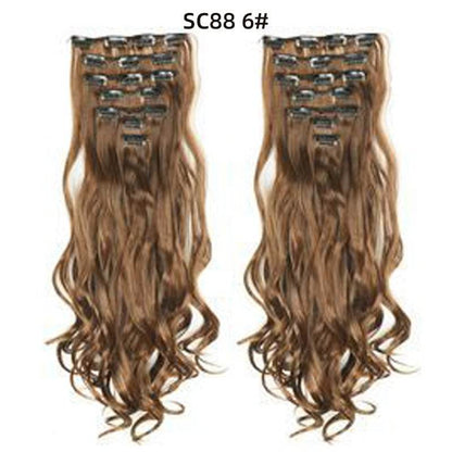 Seven Piece Wig Piece 16 Card Women Chemical Fibre High Temperature Silk Wig Long Curly Hair - Price Value Store
