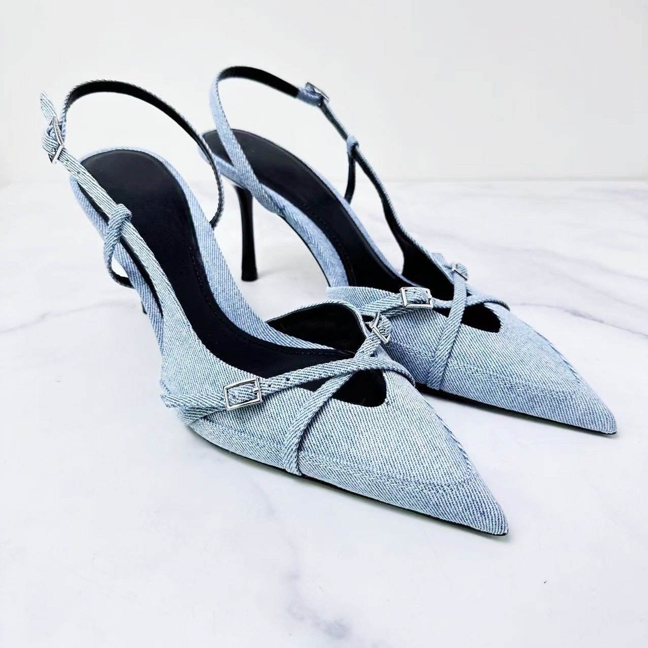 Jeans fabric high-heeled sandals - Price Value Store