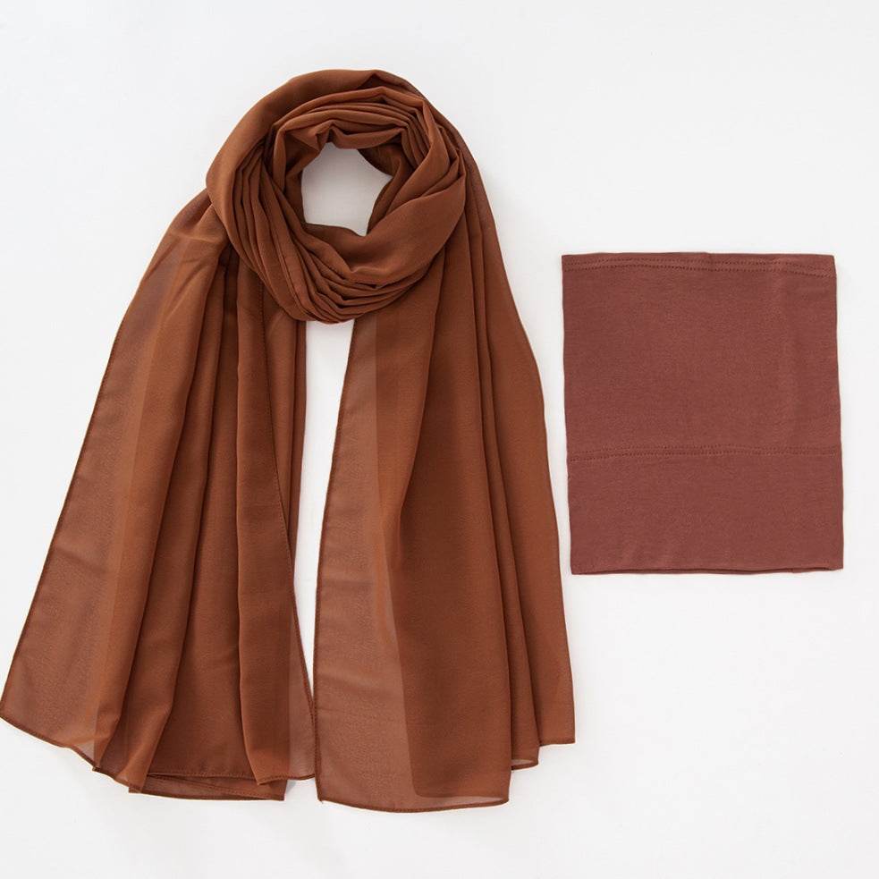 Modal Elastic Bucket Cap with Pearl Chiffon Scarf Set - Price Value Store