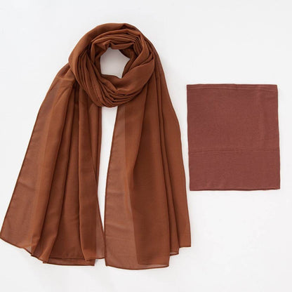 Modal Elastic Bucket Cap with Pearl Chiffon Scarf Set - Price Value Store