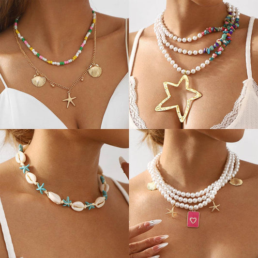Personalized conch and starfish pendant necklace earrings - Price Value Store