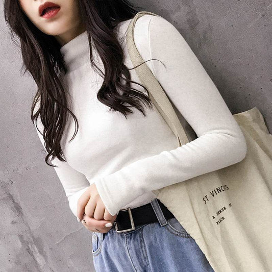 A velvet long-sleeved T-shirt as a base layer for women in solid colors - Price Value Store