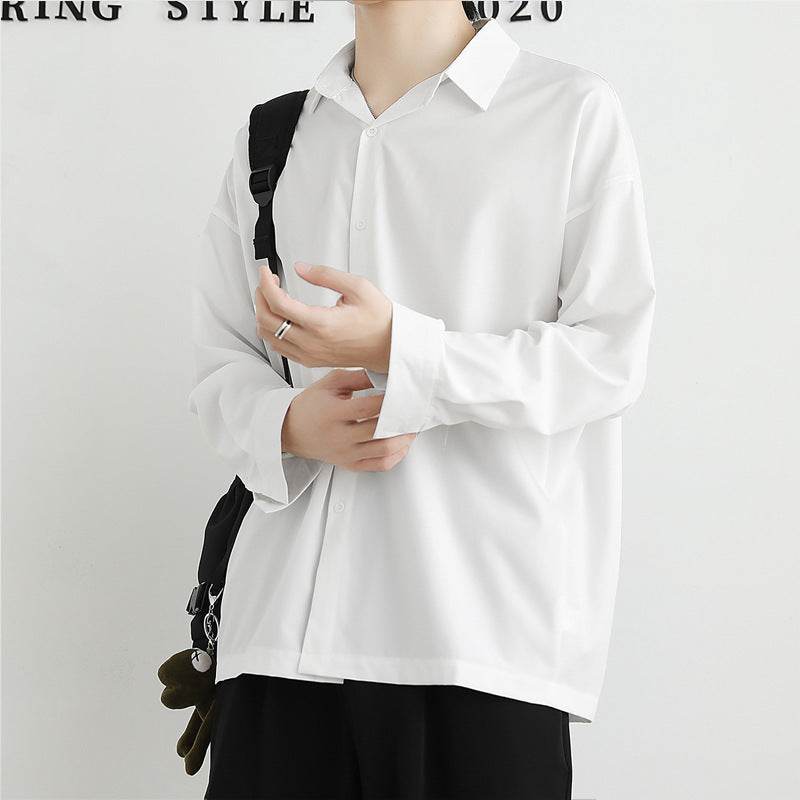 Loose Ice Silk Men's Long Sleeve Shirt - Black/White/Dark Gray - Price Value Store