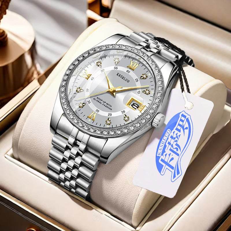 2025 New Roman Numerals Diamond Calendar Steel Band Watch Luminous Waterproof High Color Value Watch Cross-border Hot Sale - Price Value Store