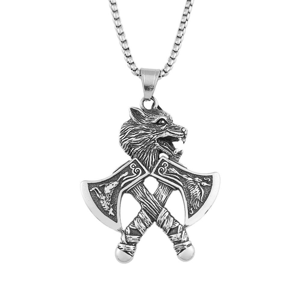 Stainless steel Viking double axe wolf head pendant - Price Value Store