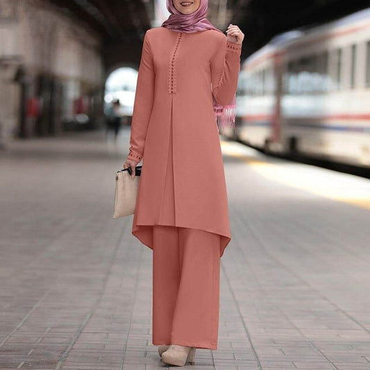 Lace long-sleeved top with wide-leg pants set - Price Value Store