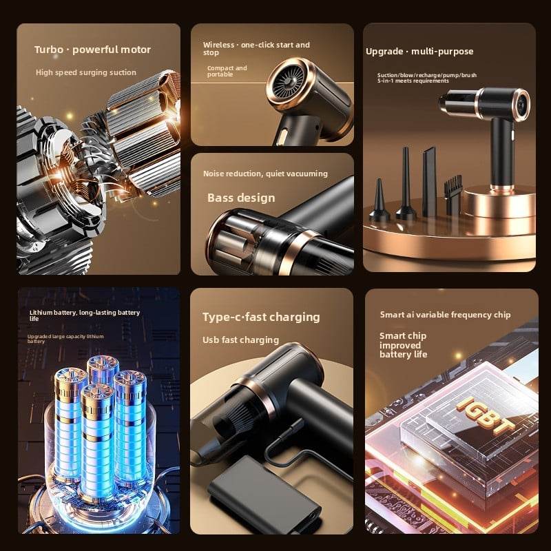 Handheld Vacuum Cleaner Household Strong Suction Car Mini Long Endurance High Suction Wireless Portable Blow Mite Removal Instrument - Price Value Store