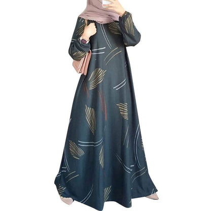 Dress Full-Sleeved Round Neck Robe Long Skirt Elegant - Price Value Store