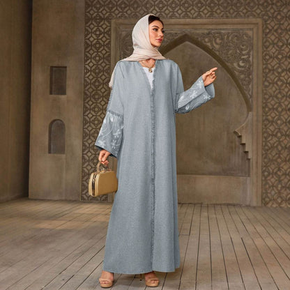 Elegant Flower Embroidered Cardigan Long Dress - Price Value Store