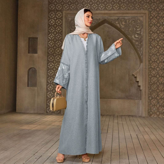 Elegant Flower Embroidered Cardigan Long Dress - Price Value Store