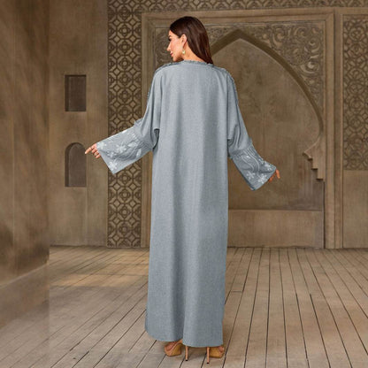 Elegant Flower Embroidered Cardigan Long Dress - Price Value Store