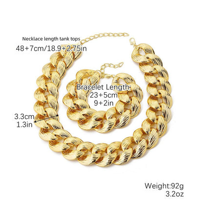 Cross-border New Necklace Hip-hop Amazon European and American Explosions CCB Bracelet Necklace Combination suit Hip-hop Necklace - Price Value Store