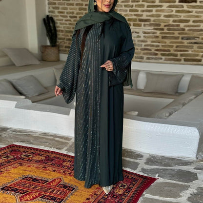Modest Dark Green Muslim Women's Robe with Hidden Buttons - Price Value Store