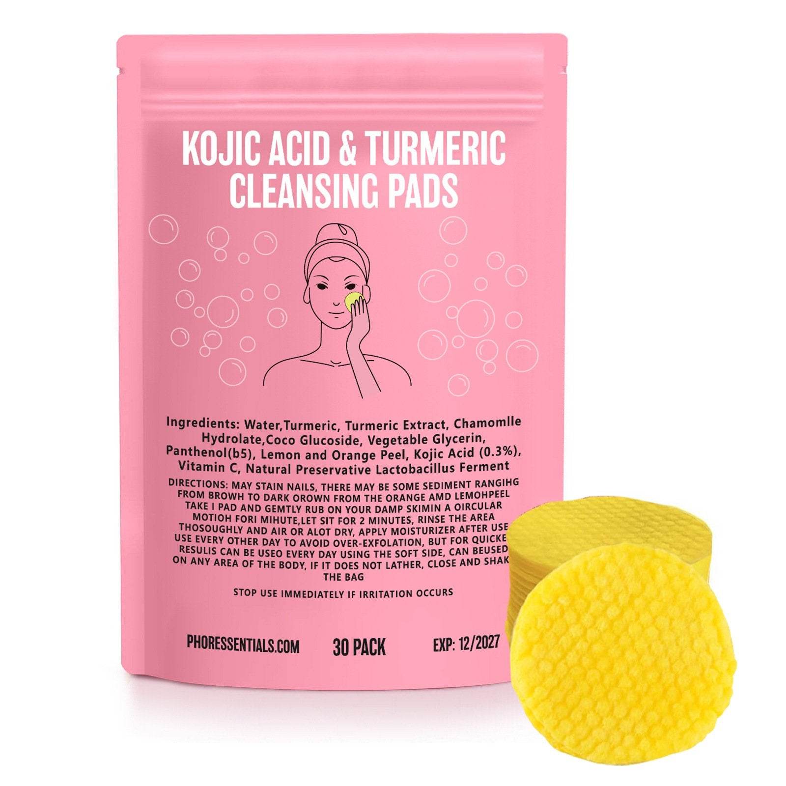 Kojic Acid Gently Cleans Pore Daily Skin Care Moisturizing Not Tight Brightening Face Turmeric Cleansing Pad - Price Value Store