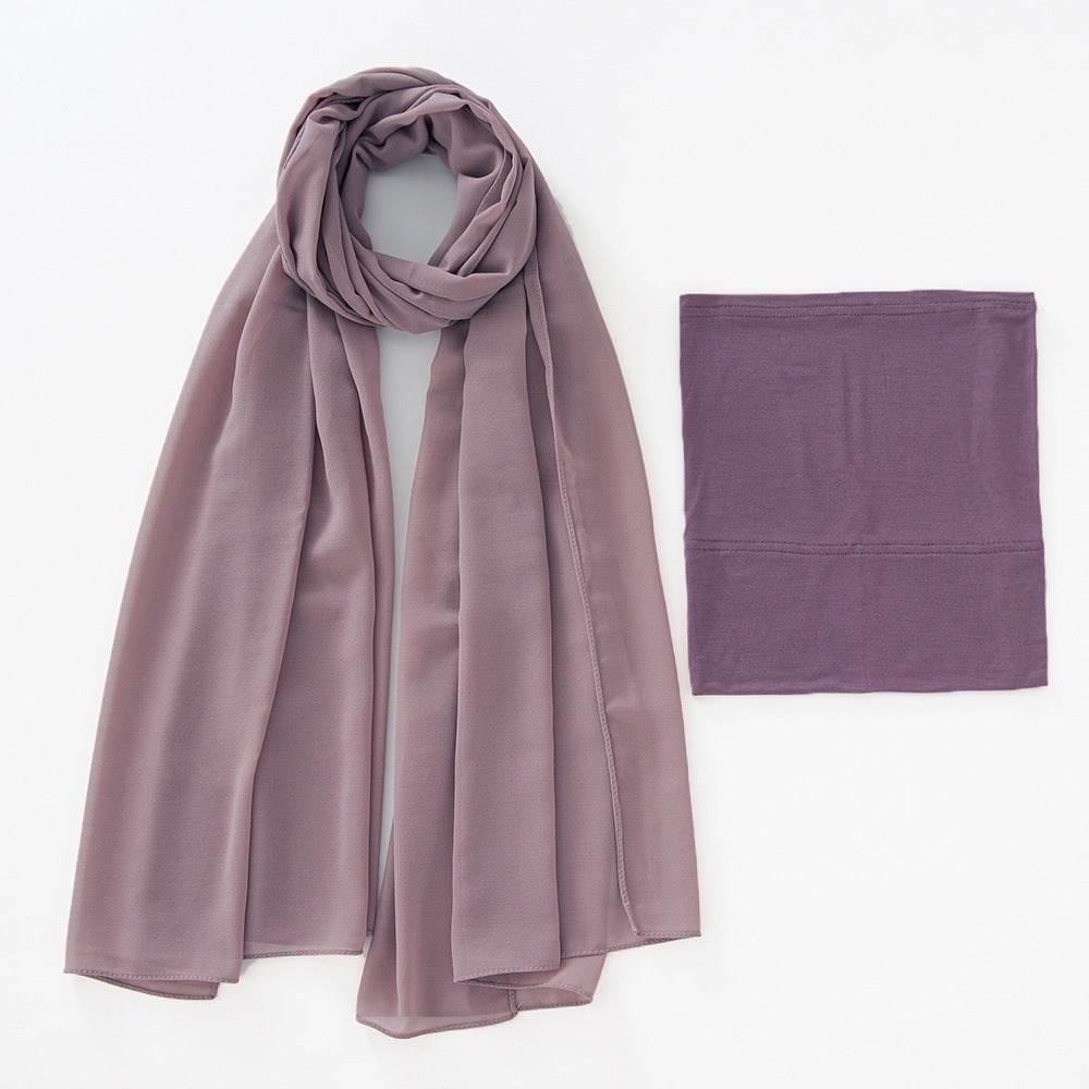 Modal Elastic Bucket Cap with Pearl Chiffon Scarf Set - Price Value Store