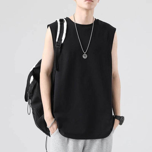 White vest men's spring youth basic loose Hong Kong style sleeveless T-shirt plus size casual bottoming shirt - Price Value Store