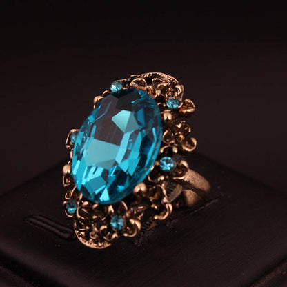 Retro Adjustable Crystal Stone Ring for Women - Vintage Geometric Jewelry - Price Value Store