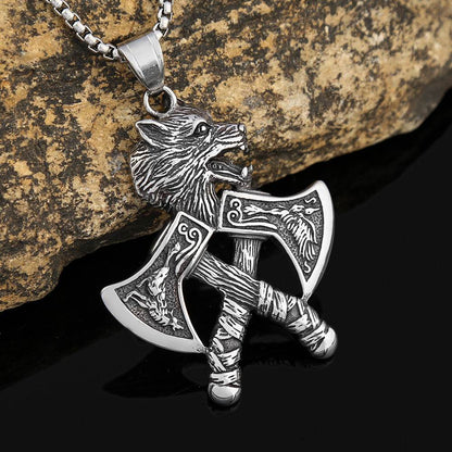 Stainless steel Viking double axe wolf head pendant - Price Value Store