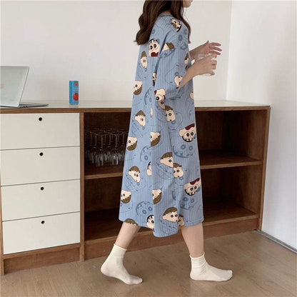 Women's Summer Cartoon Short Sleeve Pajama Dress - Loose Comfortable Home Wear - Price Value Store