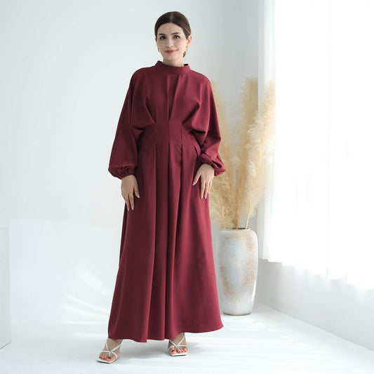 Turkey Dubai Solid Color Beam Sleeve dress - Price Value Store