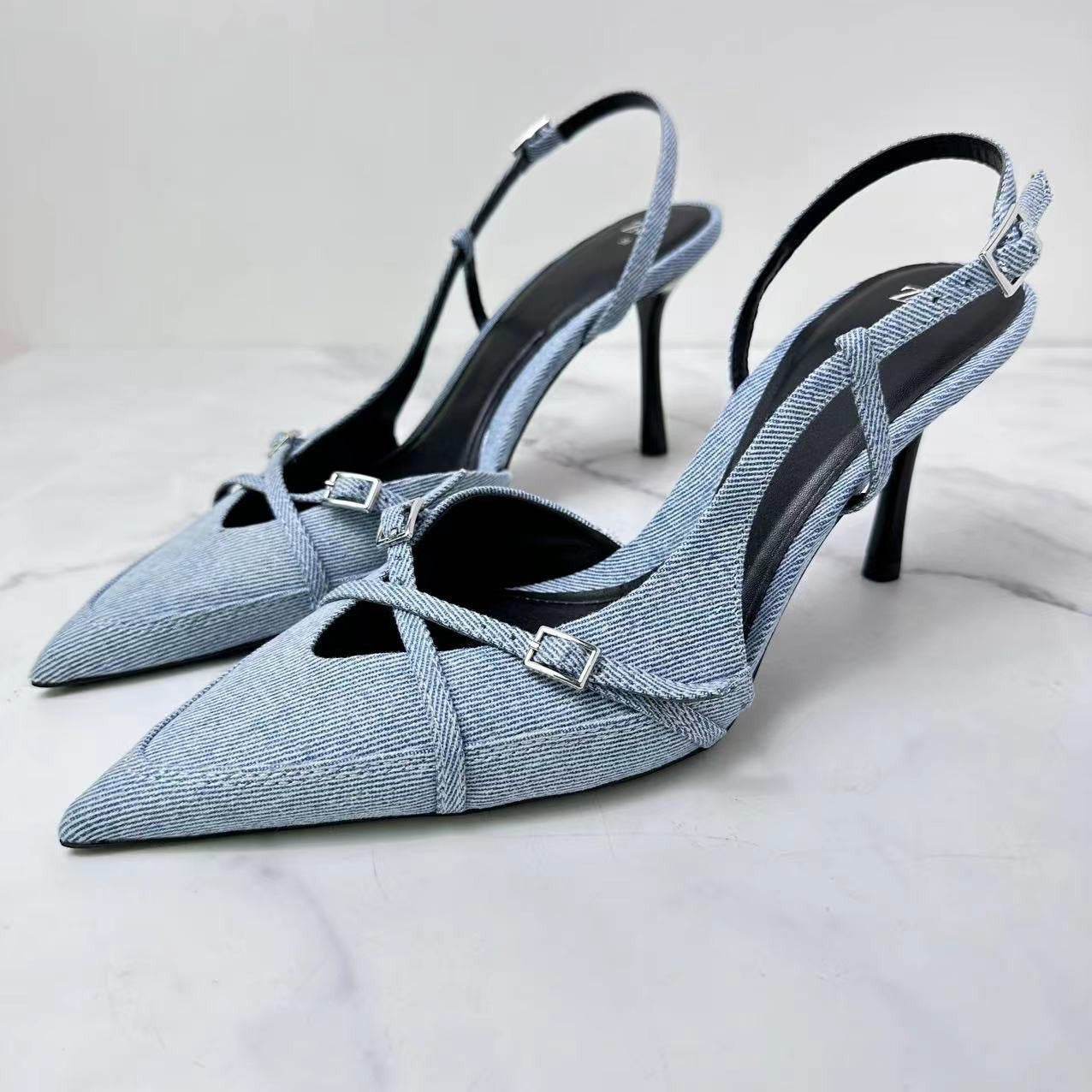 Jeans fabric high-heeled sandals - Price Value Store