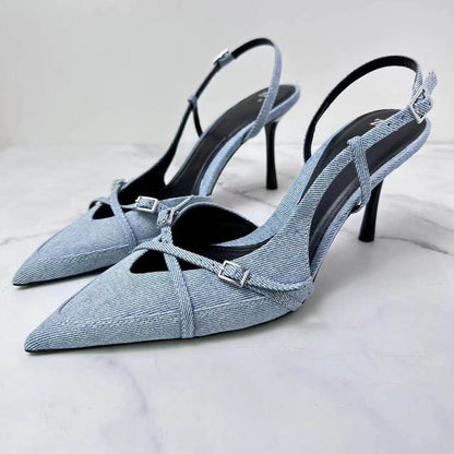 Jeans fabric high-heeled sandals - Price Value Store