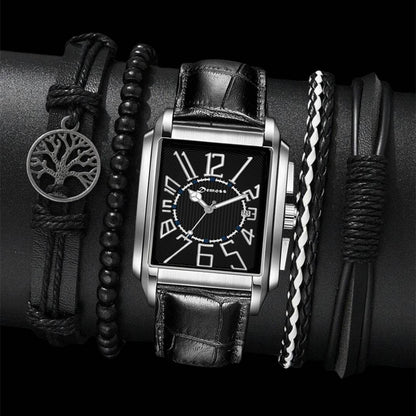 Fashion Men's Square Quartz Watch with Bracelet Set - Price Value Store