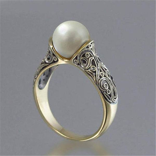 Vintage Pearl Inlaid Ring with 14k Gold Plating - Price Value Store