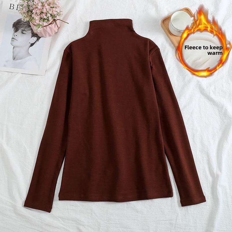 A velvet long-sleeved T-shirt as a base layer for women in solid colors - Price Value Store