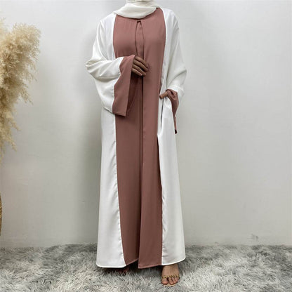 Patchwork fake two-piece cardigan dress - Price Value Store