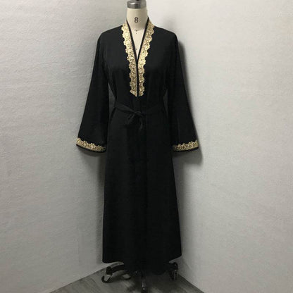 Elegant Embroidered Abaya Dress with Lace Details - Price Value Store