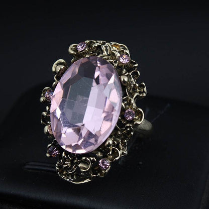 Retro Adjustable Crystal Stone Ring for Women - Vintage Geometric Jewelry - Price Value Store