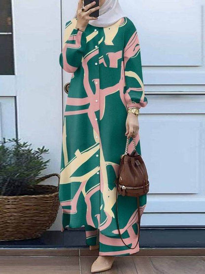 Printed collar shirt and long pants set - Price Value Store