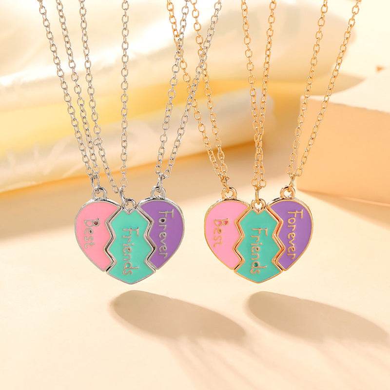 Temu cross-border European and American fashion personality best friends love stitching good friends girlfriends pendant set chain - Price Value Store