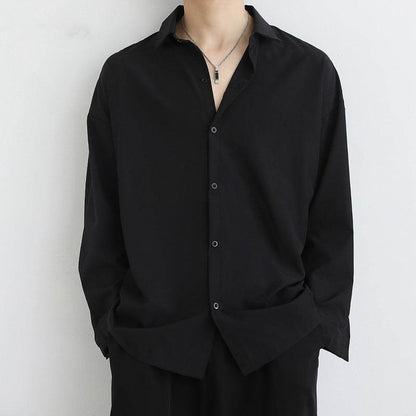 Loose Ice Silk Men's Long Sleeve Shirt - Black/White/Dark Gray - Price Value Store