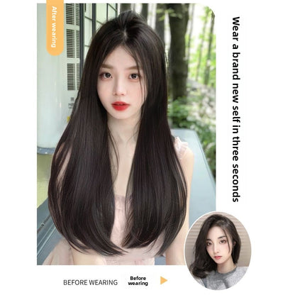 Long straight hair extension and seamless wig pieces