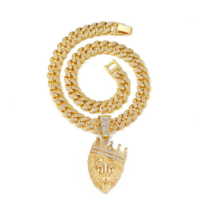 Animal Zinc Alloy Diamond Pendant Cuban Chain Necklace - Price Value Store