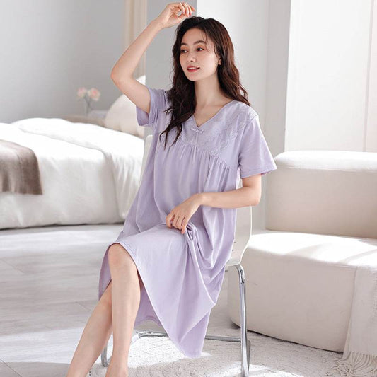 Pure cotton short-sleeved nightgown - Price Value Store