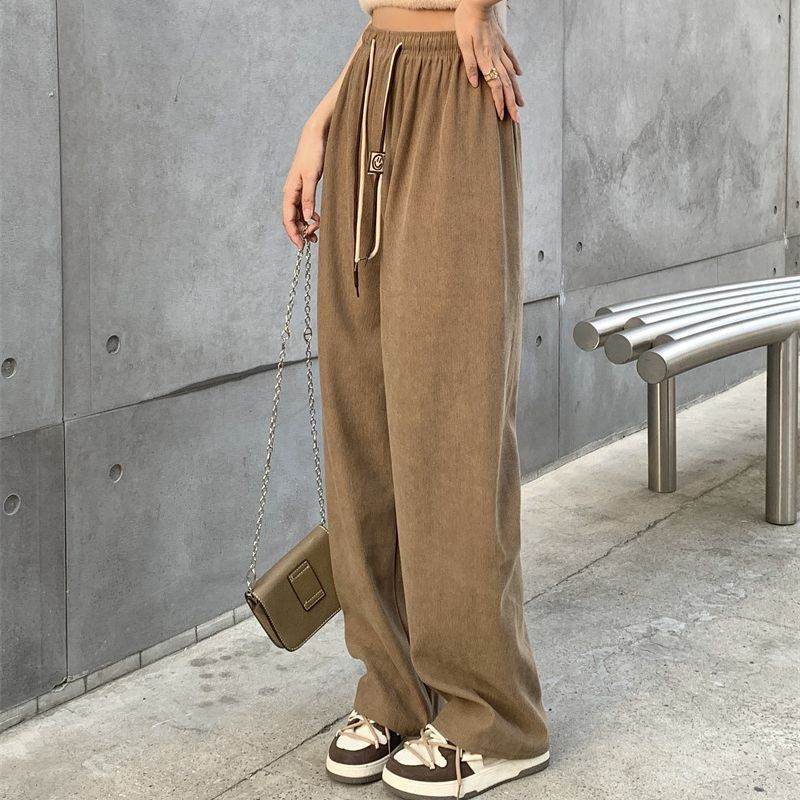 Corduroy double-belted straight-leg pants - Price Value Store