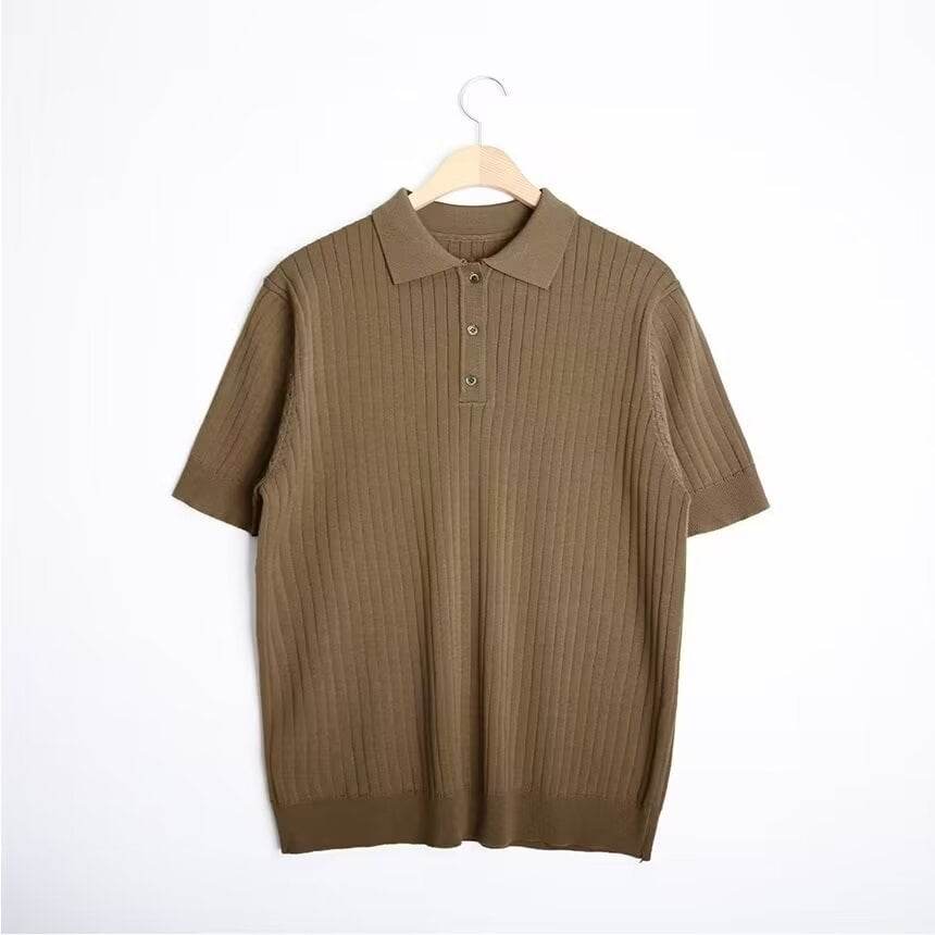 Fashion Casual Lapel Pure Color Polo Shirt Casual Knitted Short-Sleeved Men's Summer New Breathable Trendy Men's T-Shirt - Price Value Store