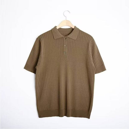 Fashion Casual Lapel Pure Color Polo Shirt Casual Knitted Short-Sleeved Men's Summer New Breathable Trendy Men's T-Shirt - Price Value Store