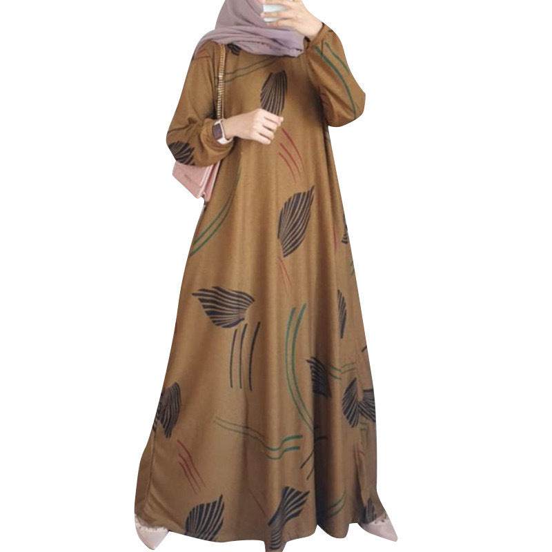 Dress Full-Sleeved Round Neck Robe Long Skirt Elegant - Price Value Store