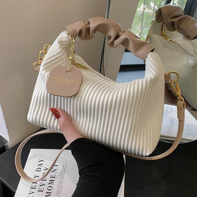 Textured vertical stripe handbag 2025 new niche design shoulder messenger bag foreign style all-match bag women's wholesale - Price Value Store