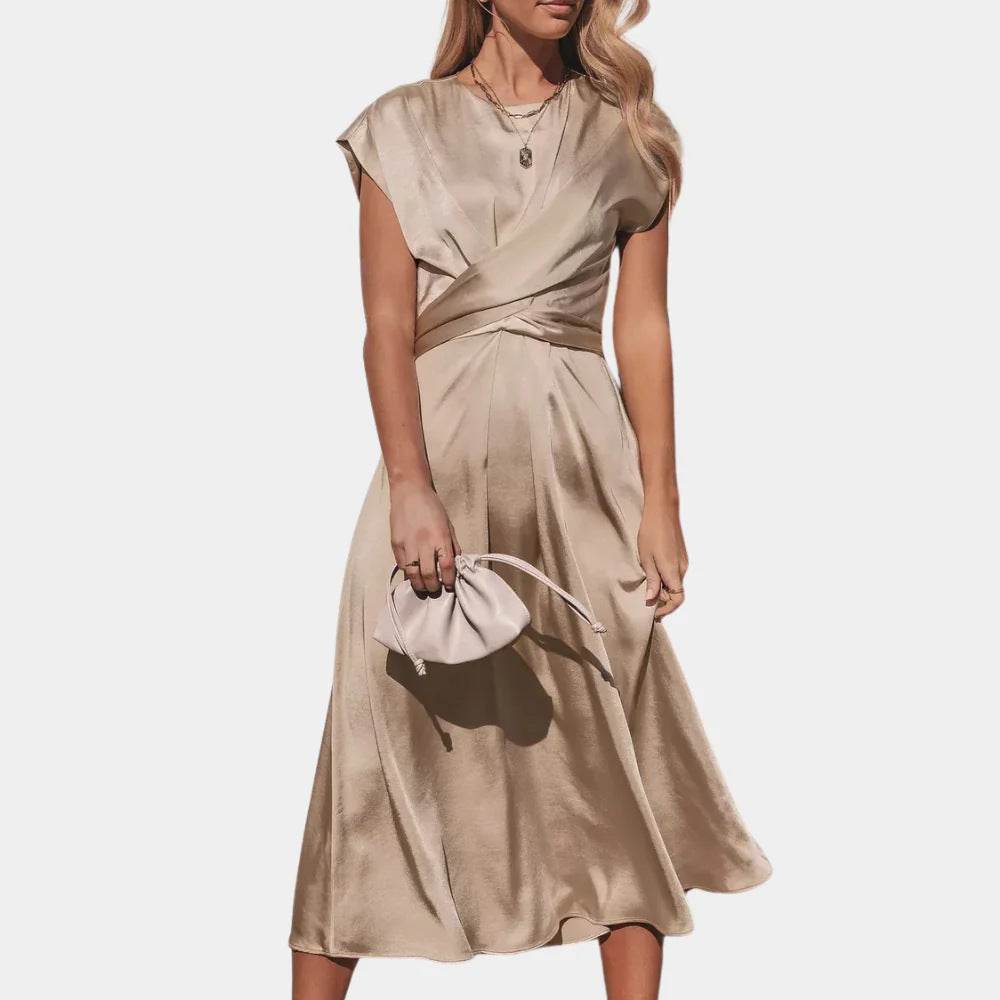 Satin Sleeveless Women's Dress with Ruffled Hem and Elastic Waist - Price Value Store