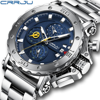 Men's Stainless Steel Quartz Watch with Oversized Dial - Price Value Store