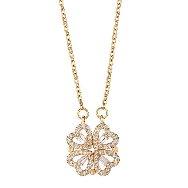 Retro Magnetic Clasp Heart & Clover Necklace - Price Value Store
