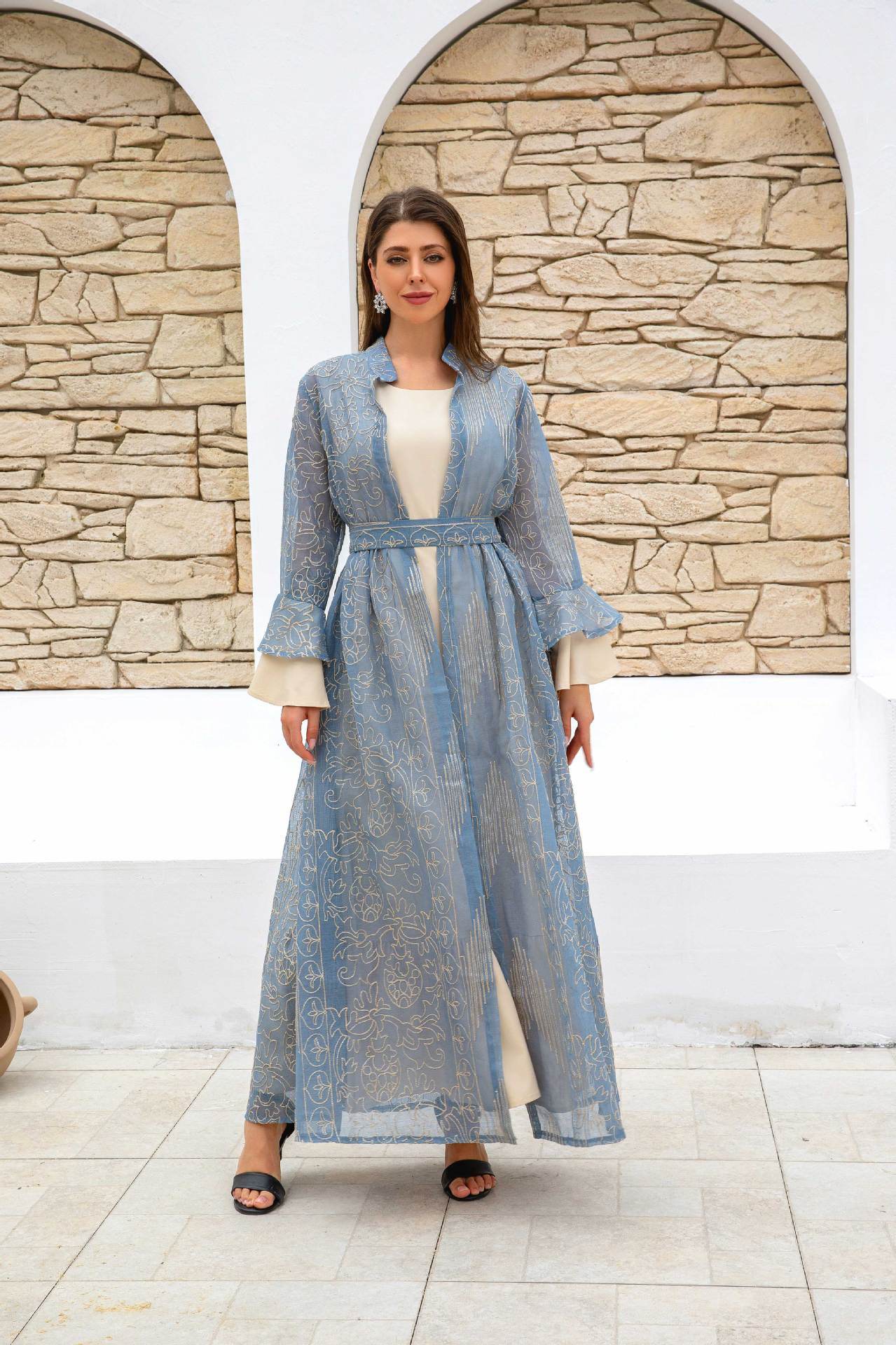 Muslim Women Robe Lotus Leaf Sleeve New Mesh dress - Price Value Store