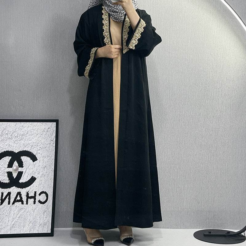 Elegant Embroidered Abaya Dress with Lace Details - Price Value Store