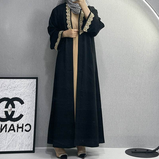 Elegant Embroidered Abaya Dress with Lace Details - Price Value Store