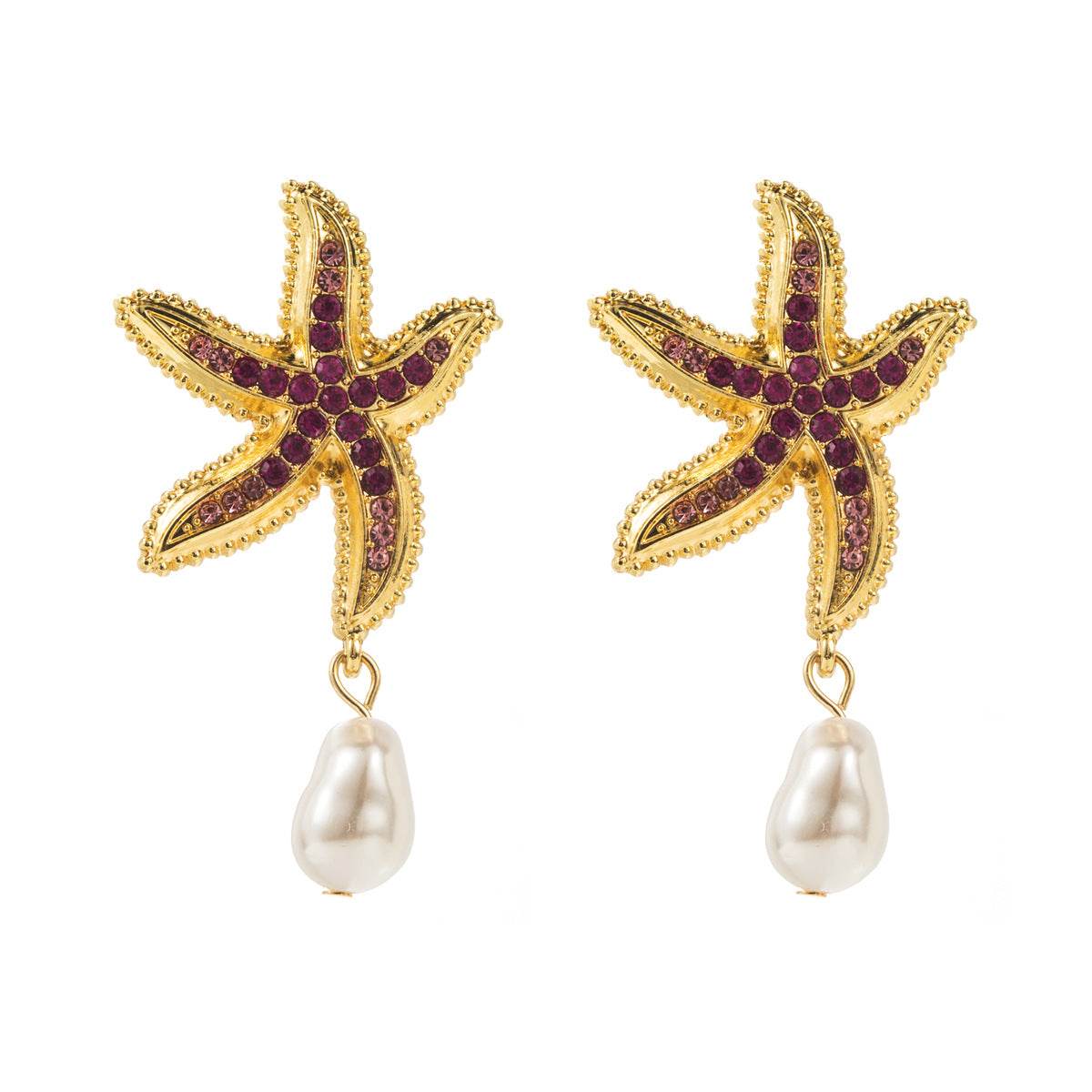 Personalized conch and starfish pendant necklace earrings - Price Value Store